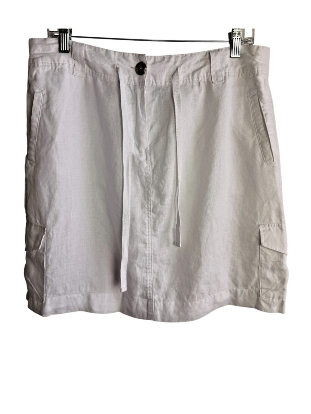 Autograph New York White 100% Linen Cargo Mini Skirt Multiple Pockets Size 10